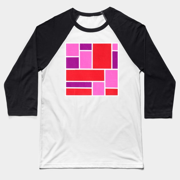 Inverted Purple Red Pink Geometric Abstract Acrylic Painting II Baseball T-Shirt by abstractartalex